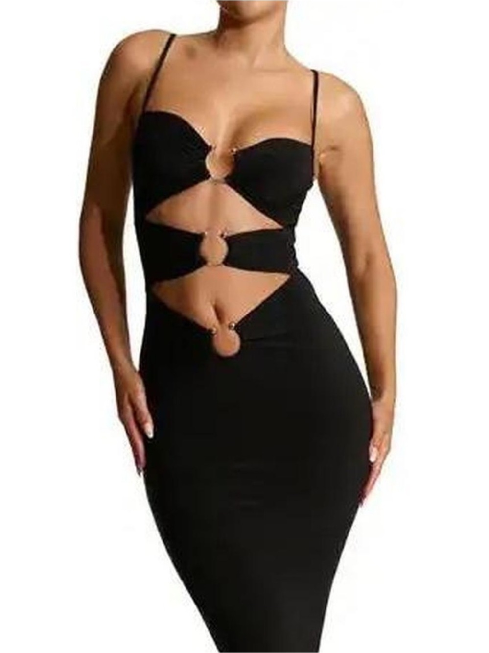 Naked Wardrobe Black Spaghetti Strap Bodycon Midi Dress